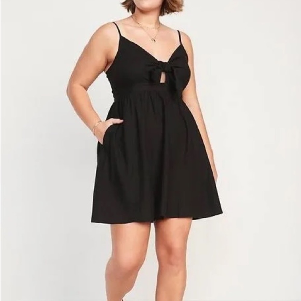 Old Navy Black Linen Tie-Front Mini Dress